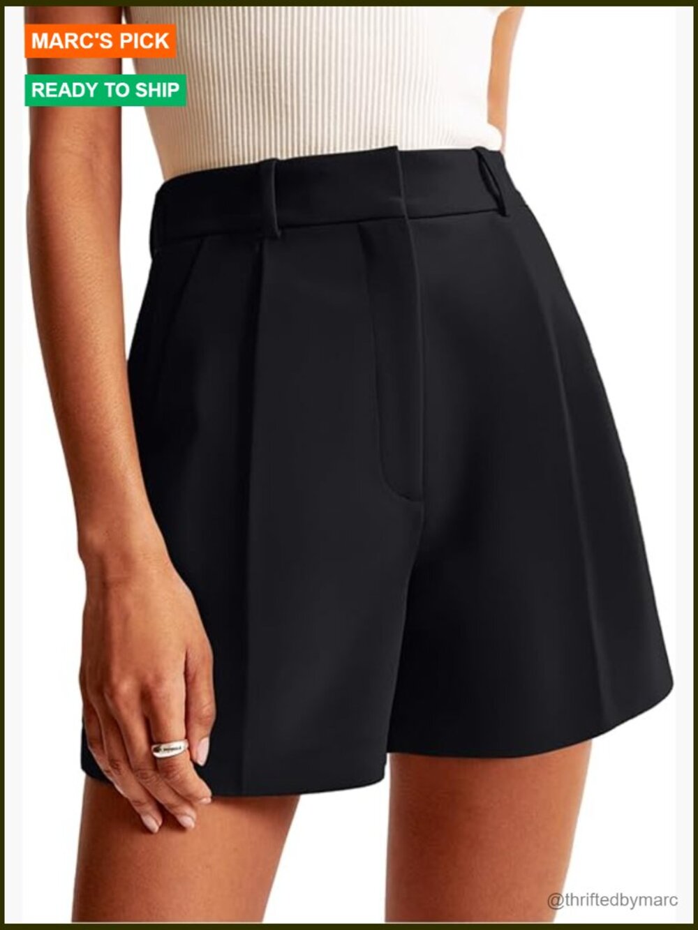 High Waisted Wide Leg Tailored Shorts Pleated Business Casual Work Trouser
